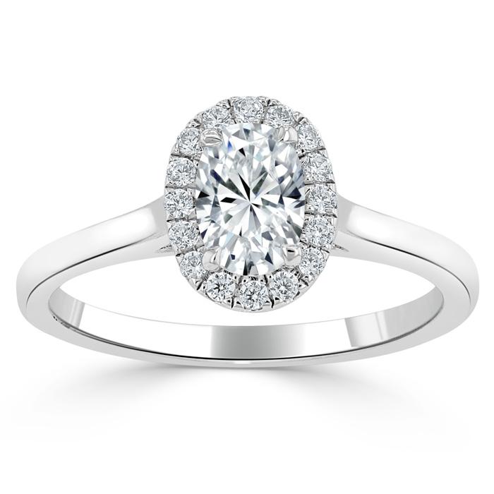 Lab-Diamond Oval Cut Halo Engagement Ring, Choose Your Stone Size and Metal