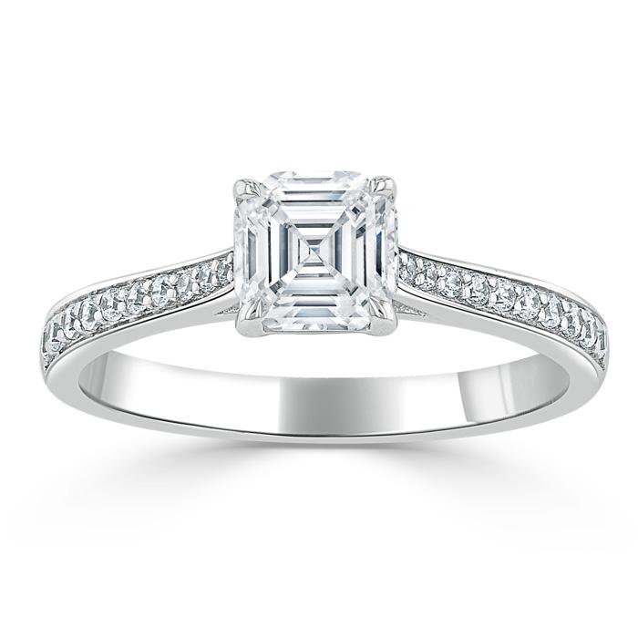 1.00ct  Asscher Cut Moissanite Engagement Ring, Classic Style,  Available in White Gold, Platinum, Rose Gold or Yellow Gold