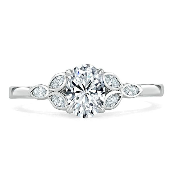 1.00ct Oval Cut Moissanite Engagement Ring, Vintage Style,  Available in White Gold, Platinum, Rose Gold or Yellow Gold