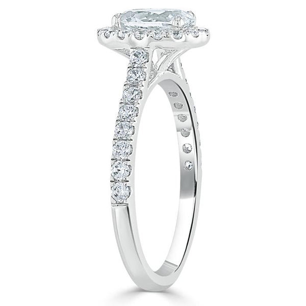 1.40ct Oval Cut Moissanite Halo Engagement Ring, Tiffany Style,  Available in White Gold, Platinum, Rose Gold or Yellow Gold