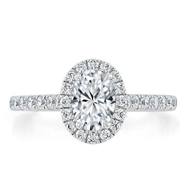 Lab-Diamond Oval Cut Halo Engagement Ring, Tiffany Style, Choose Your Stone Size and Metal