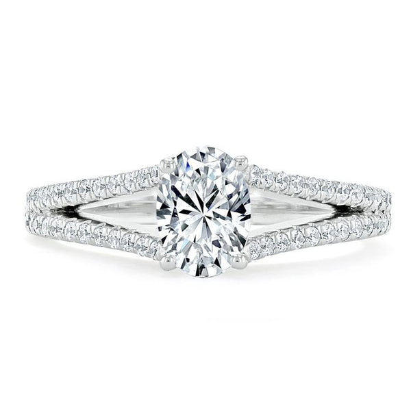 Lab-Diamond Oval Cut Engagement Ring, Split Shank, Choose Your Stone Size and Metal