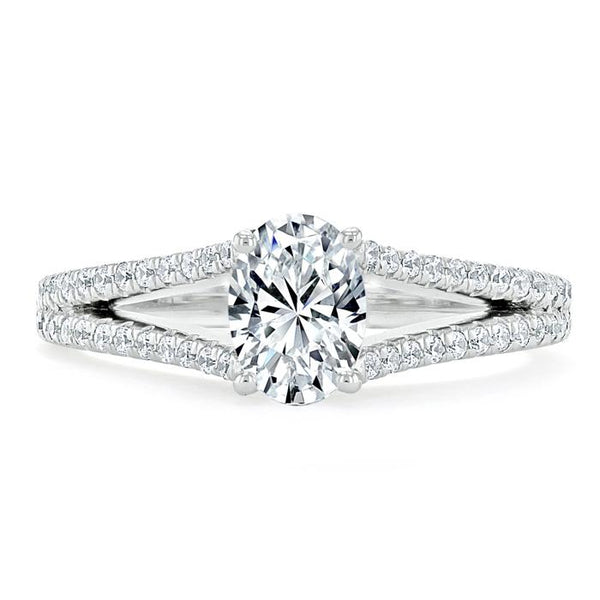 1.35ct Oval Cut Moissanite Engagement Ring, Split Shank,  Available in White Gold, Platinum, Rose Gold or Yellow Gold