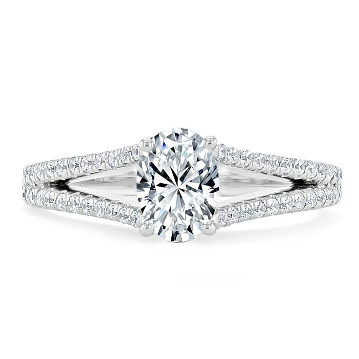 1.35ct Oval Cut Moissanite Engagement Ring, Split Shank,  Available in White Gold, Platinum, Rose Gold or Yellow Gold