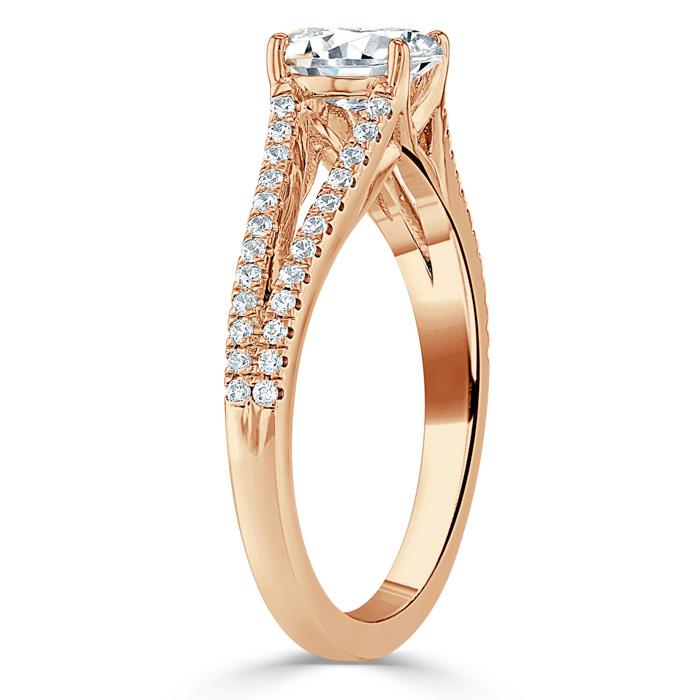 1.35ct Oval Cut Moissanite Engagement Ring, Split Shank,  Available in White Gold, Platinum, Rose Gold or Yellow Gold