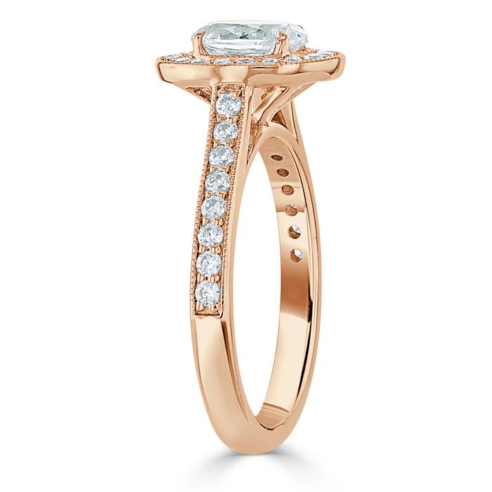 1.35ct Oval Cut Moissanite Halo Engagement Ring, Tiffany Style,  Available in White Gold, Platinum, Rose Gold or Yellow Gold