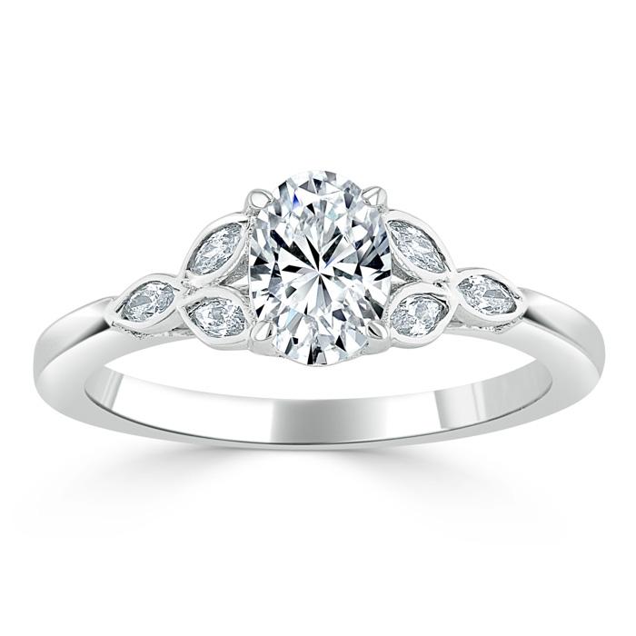 1.00ct Oval Cut Moissanite Engagement Ring, Vintage Style,  Available in White Gold, Platinum, Rose Gold or Yellow Gold