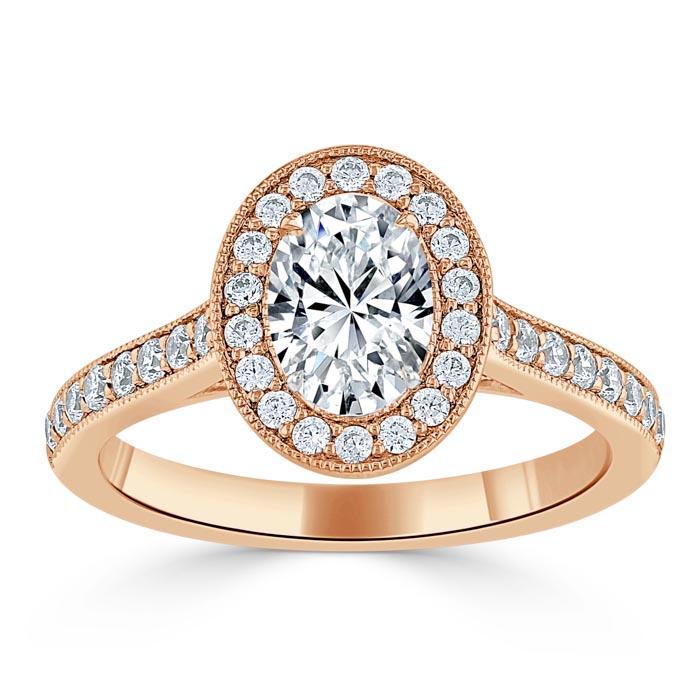 1.35ct Oval Cut Moissanite Halo Engagement Ring, Tiffany Style,  Available in White Gold, Platinum, Rose Gold or Yellow Gold