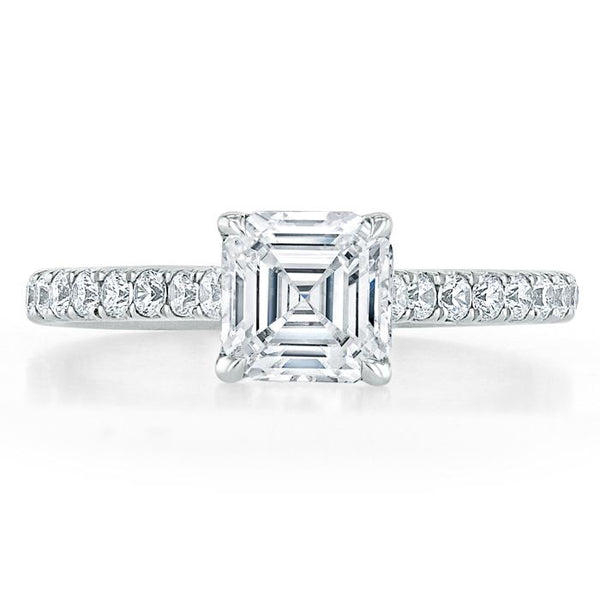 1.20ct Asscher Cut Moissanite Engagement Ring, Classic Style,  Available in White Gold, Platinum, Rose Gold or Yellow Gold