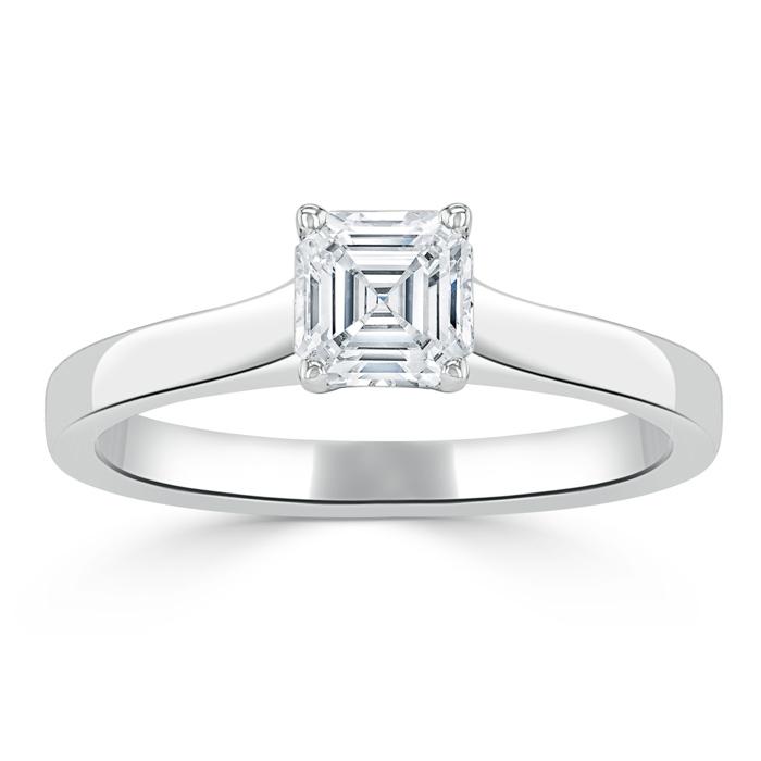 0.75ct Asscher Cut Moissanite Engagement Ring, Classic Style,  Available in White Gold, Platinum, Rose Gold or Yellow Gold