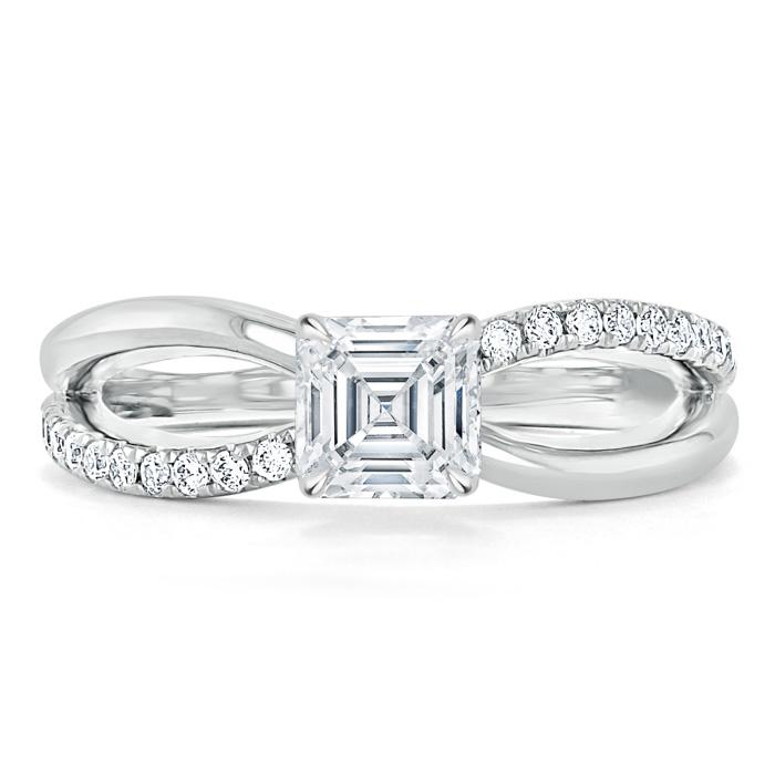 Lab-Diamond Asscher Cut Engagement Ring, Classic Style, Choose Your Stone Size and Metal