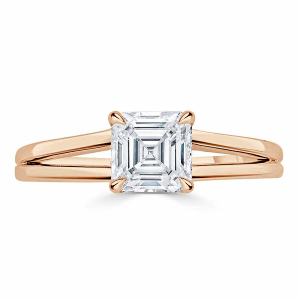 Lab-Diamond Asscher Cut Engagement Ring, Classic Style with Split Shank, Choose Your Stone Size and Metal