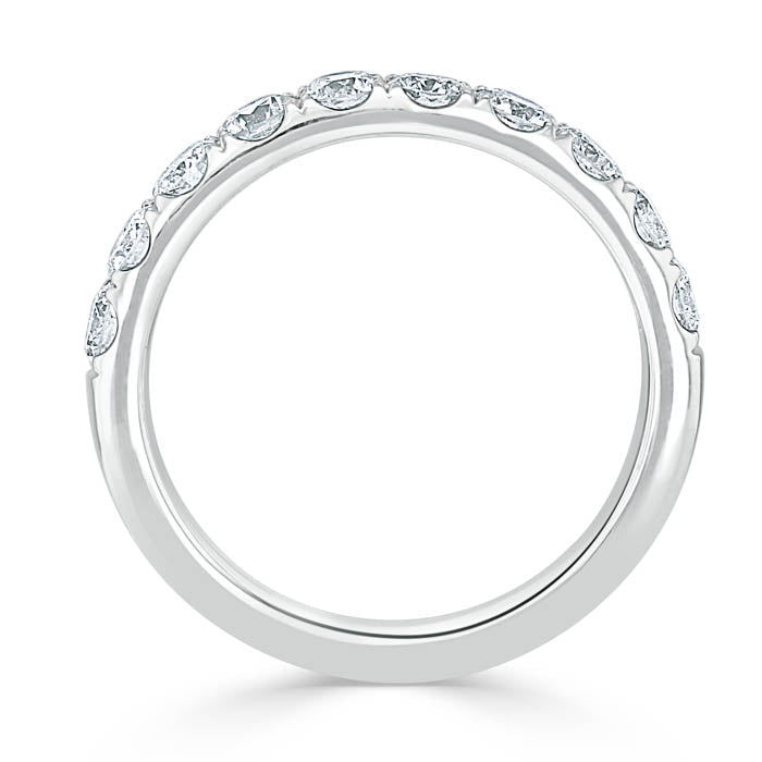 1.10ct Moissanite Wedding Band, Delicate Half Eternity Ring, 3.00mm Wide,  Available in White Gold or Platinum