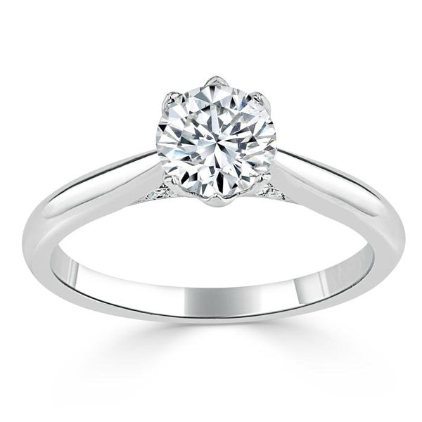 Lab-Diamond, Round Cut Engagement Ring, Classic Six Claw, Choose Your Stone Size and Metal