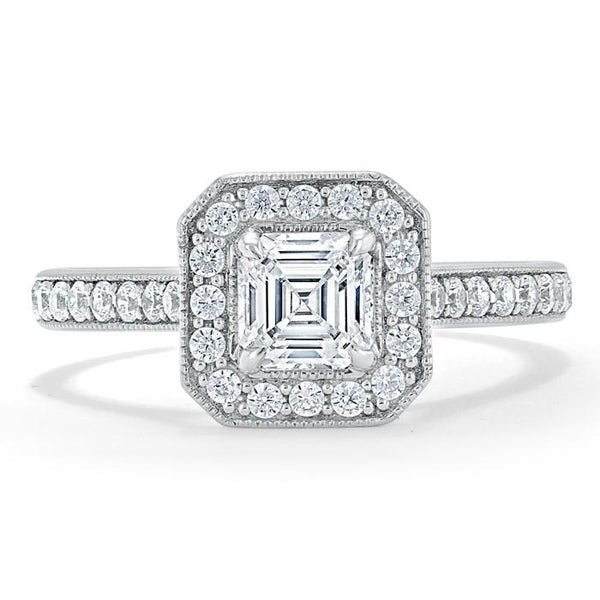 Lab-Diamond Asscher Cut Engagement Ring, Classic Halo, Choose Your Stone Size and Metal