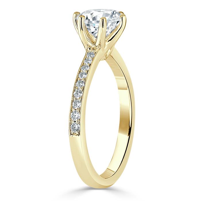1.25ct  Round Cut Moissanite Halo Engagement Ring, Classic Tiffany Style,  Available in White Gold, Platinum, Rose Gold or Yellow Gold