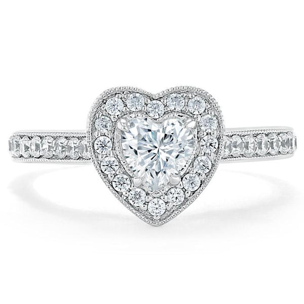1.40ct  Heart Cut Moissanite Engagement Ring, Classic Halo,  Available in White Gold, Platinum, Rose Gold or Yellow Gold