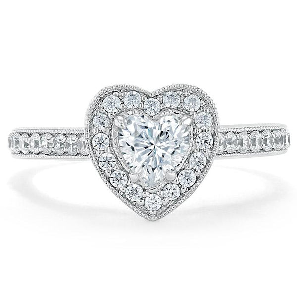 Lab-Diamond Heart Cut Engagement Ring, Classic Halo, Choose Your Stone Size and Metal