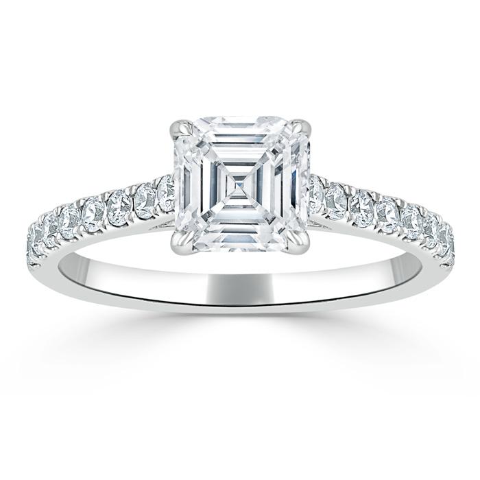 1.20ct Asscher Cut Moissanite Engagement Ring, Classic Style,  Available in White Gold, Platinum, Rose Gold or Yellow Gold