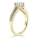 1.40ct  Round Cut Moissanite Halo Engagement Ring, Tiffany Style Double Row Band,  Available in White Gold, Platinum, Rose Gold or Yellow Gold