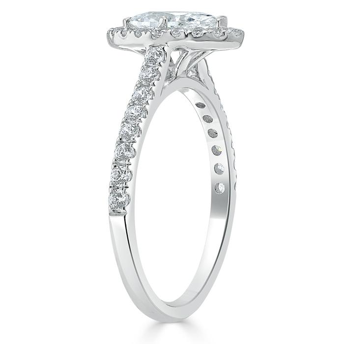 1.40ct Marquise Cut Moissanite Halo Engagement Ring, Tiffany Style,  Available in White Gold, Platinum, Rose Gold or Yellow Gold