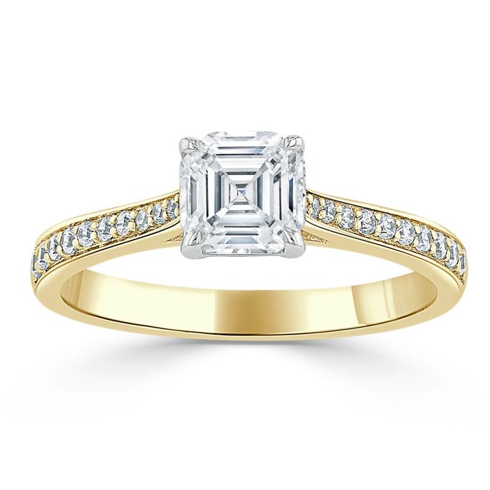 1.00ct  Asscher Cut Moissanite Engagement Ring, Classic Style,  Available in White Gold, Platinum, Rose Gold or Yellow Gold