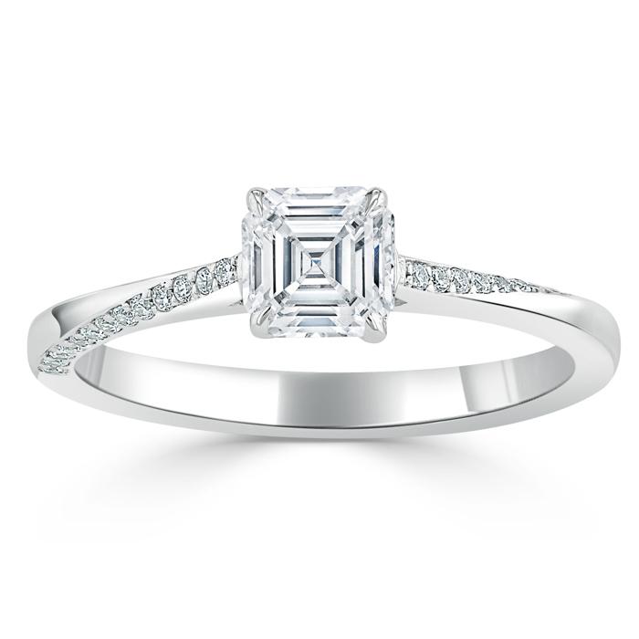 Lab-Diamond Asscher Cut Engagement Ring, Classic Style, Choose Your Stone Size and Meta