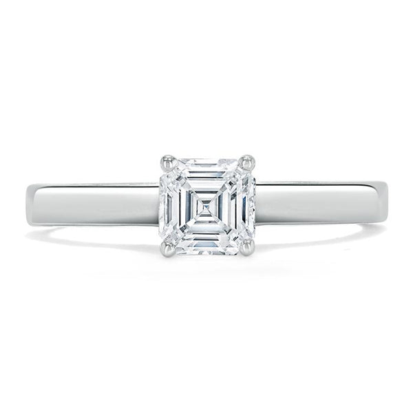 0.75ct Asscher Cut Moissanite Engagement Ring, Classic Style,  Available in White Gold, Platinum, Rose Gold or Yellow Gold