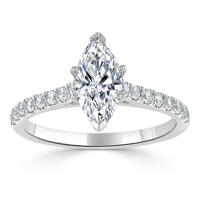 1.20ct Marquise Cut Moissanite Engagement Ring, Classic Style,  Available in White Gold, Platinum, Rose Gold or Yellow Gold