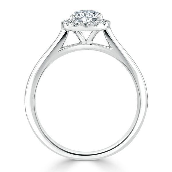 0.75ct Pear Cut Moissanite Halo Engagement Ring, Available in White Gold or Platinum