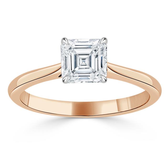 1.00ct Asscher Cut Moissanite Engagement Ring, Classic Style,  Available in White Gold, Platinum, Rose Gold or Yellow Gold