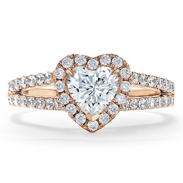 Lab-Diamond Heart Cut Engagement Ring, Classic Halo, Choose Your Stone Size and Metal