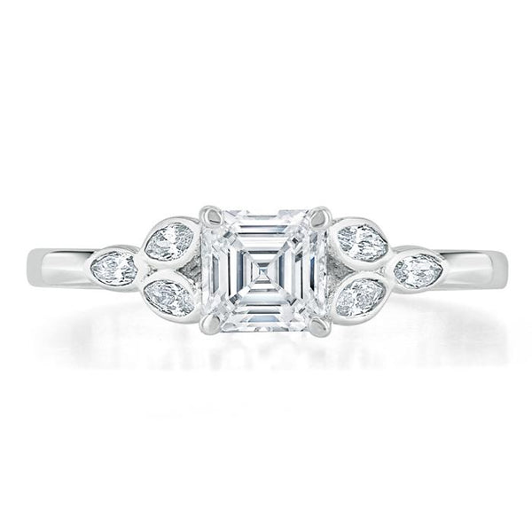 1.00ct Asscher Cut Moissanite Engagement Ring, Vintage Style,  Available in White Gold, Platinum, Rose Gold or Yellow Gold