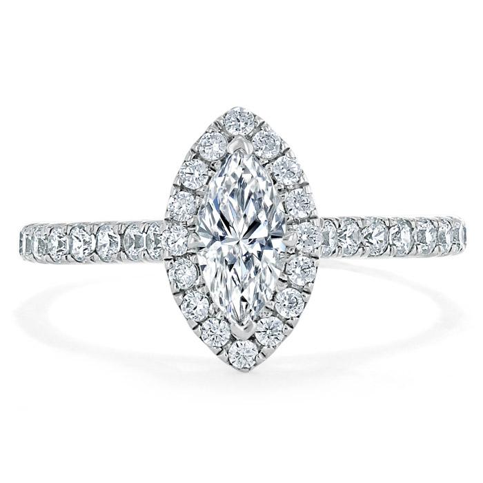 Lab-Diamond Marquise Cut Halo Engagement Ring, Tiffany Style, Choose Your Stone Size and Metal