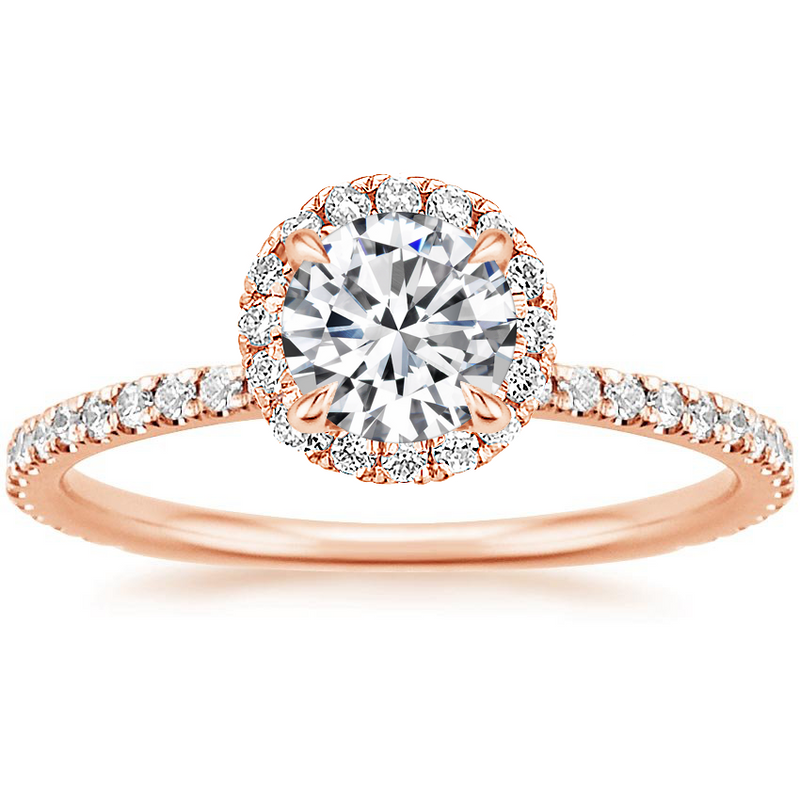 1.00ct Classic Round Cut Moissanite Halo Engagement Ring, Available in White Gold, Platinum, Rose Gold or Yellow Gold