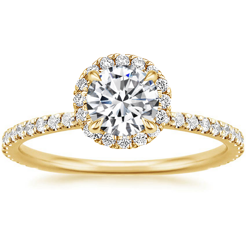 1.00ct Classic Round Cut Moissanite Halo Engagement Ring, Available in White Gold, Platinum, Rose Gold or Yellow Gold