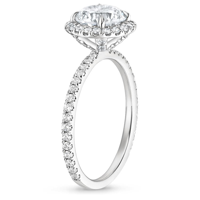1.00ct Classic Round Cut Moissanite Halo Engagement Ring, Available in White Gold, Platinum, Rose Gold or Yellow Gold