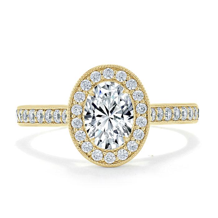 1.35ct Oval Cut Moissanite Halo Engagement Ring, Tiffany Style,  Available in White Gold, Platinum, Rose Gold or Yellow Gold