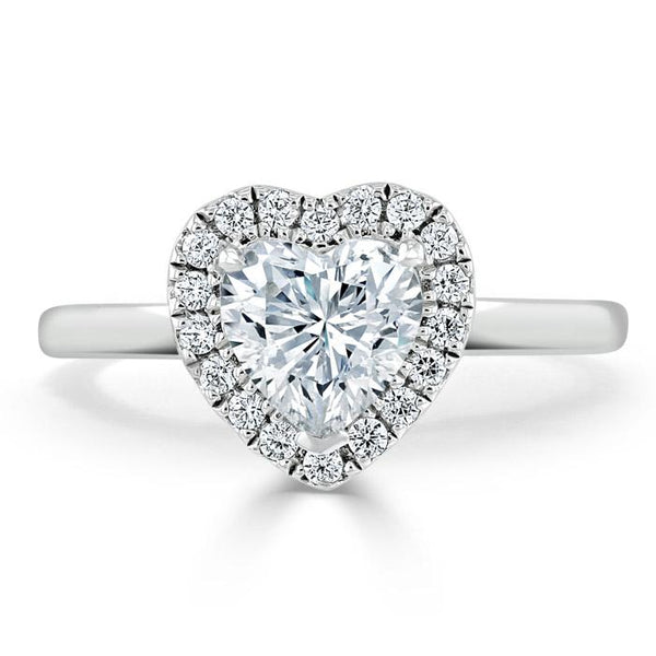 Lab-Diamond Heart Cut Halo Engagement Ring, Choose Your Stone Size and Metal