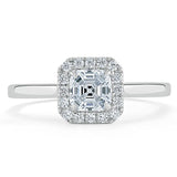 0.75ct Asscher Cut Moissanite Halo Engagement Ring, Available in White Gold or Platinum