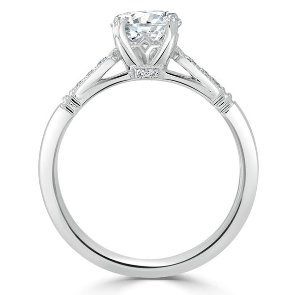 1.00ct Vintage Round Cut Moissanite Halo Engagement Ring, Available in White Gold, Platinum, Rose Gold or Yellow Gold