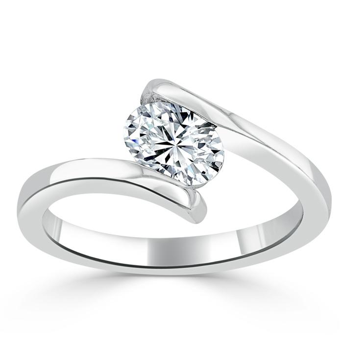 1.00ct  Oval Cut Moissanite Engagement Ring, Twist Design,  Available in White Gold, Platinum, Rose Gold or Yellow Gold