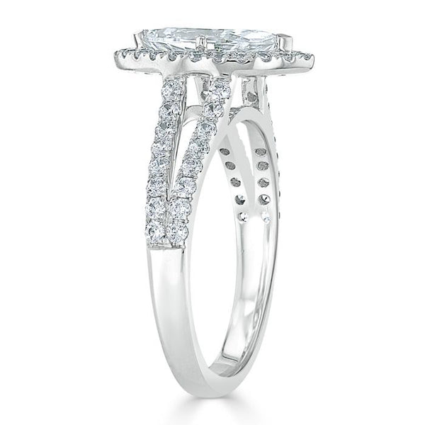 Lab-Diamond Marquise Cut Halo Engagement Ring, Tiffany Style, Choose Your Stone Size and Metal