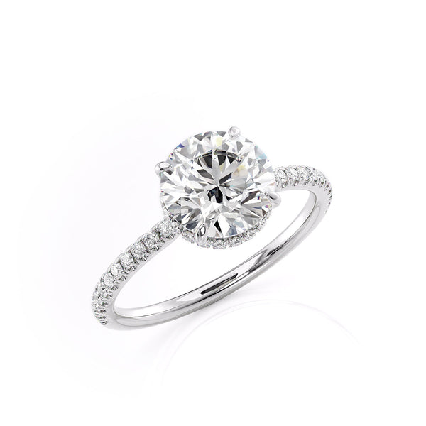 Round Cut Hidden Halo Moissanite Engagement Ring, Tiffany Style, Choose Your Stone Size and Metal