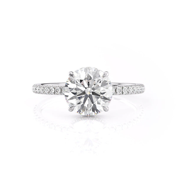 Round Cut Hidden Halo Moissanite Engagement Ring, Tiffany Style, Choose Your Stone Size and Metal
