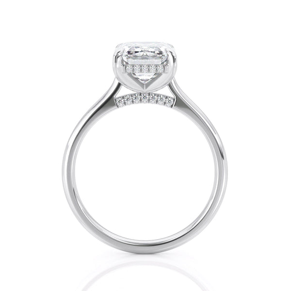 Emerald Cut Hidden Halo Moissanite Engagement Ring, Choose Your Stone Size and Metal