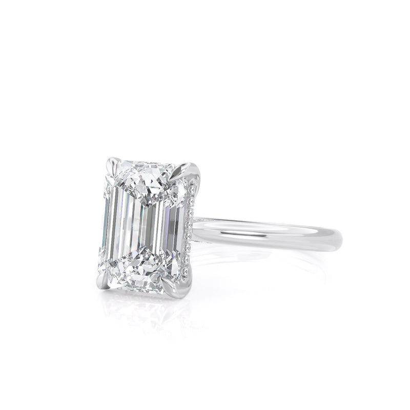 Emerald Cut Hidden Halo Moissanite Engagement Ring, Choose Your Stone Size and Metal