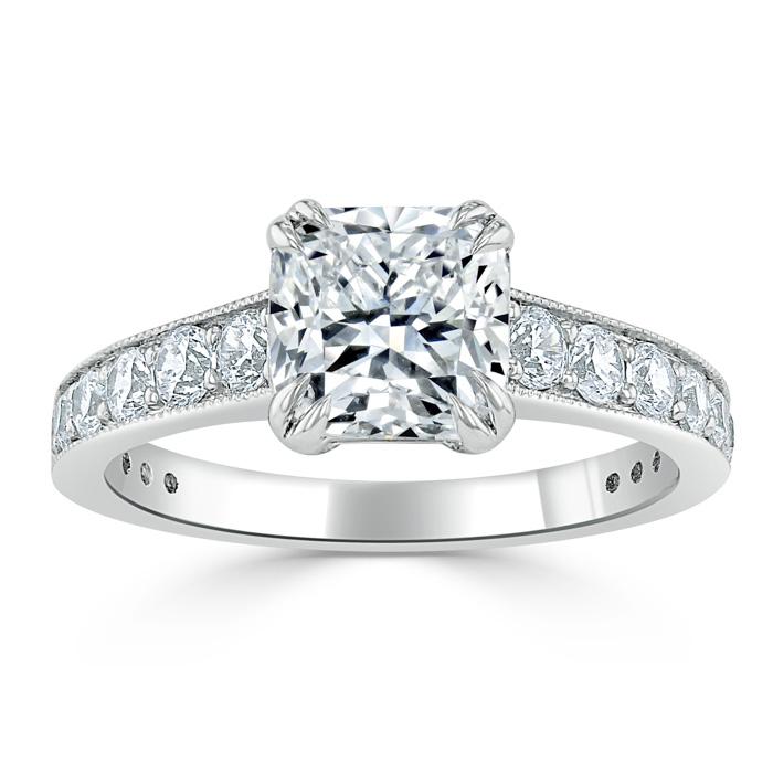 1.85ct  Cushion Cut Moissanite Engagement Ring, Tiffany Style,  Available in White Gold, Platinum, Rose Gold or Yellow Gold