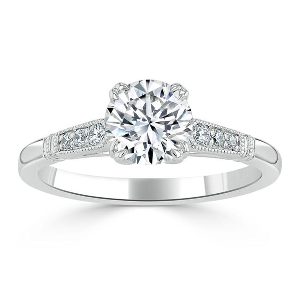 1.00ct Vintage Round Cut Moissanite Halo Engagement Ring, Available in White Gold, Platinum, Rose Gold or Yellow Gold