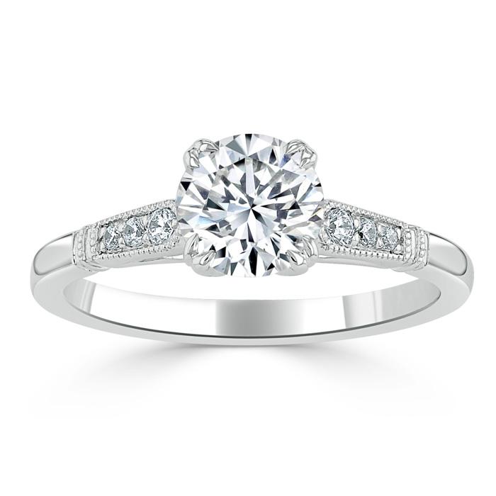 Lab-Diamond, Vintage Round Cut Engagement Ring, Choose Your Stone Size and Metal